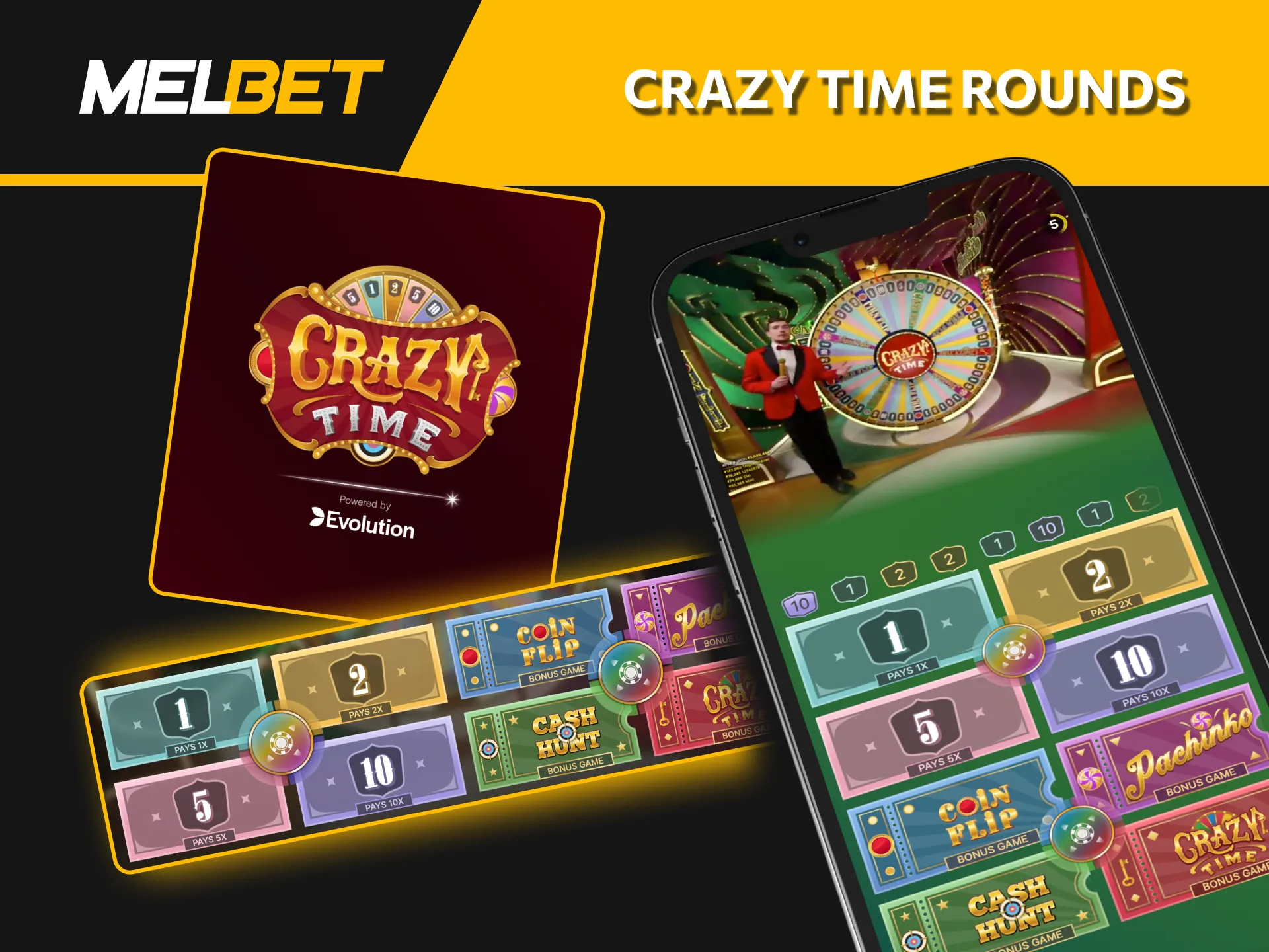 Enjoy dynamic rounds of Crazy Time at Melbet live casino.