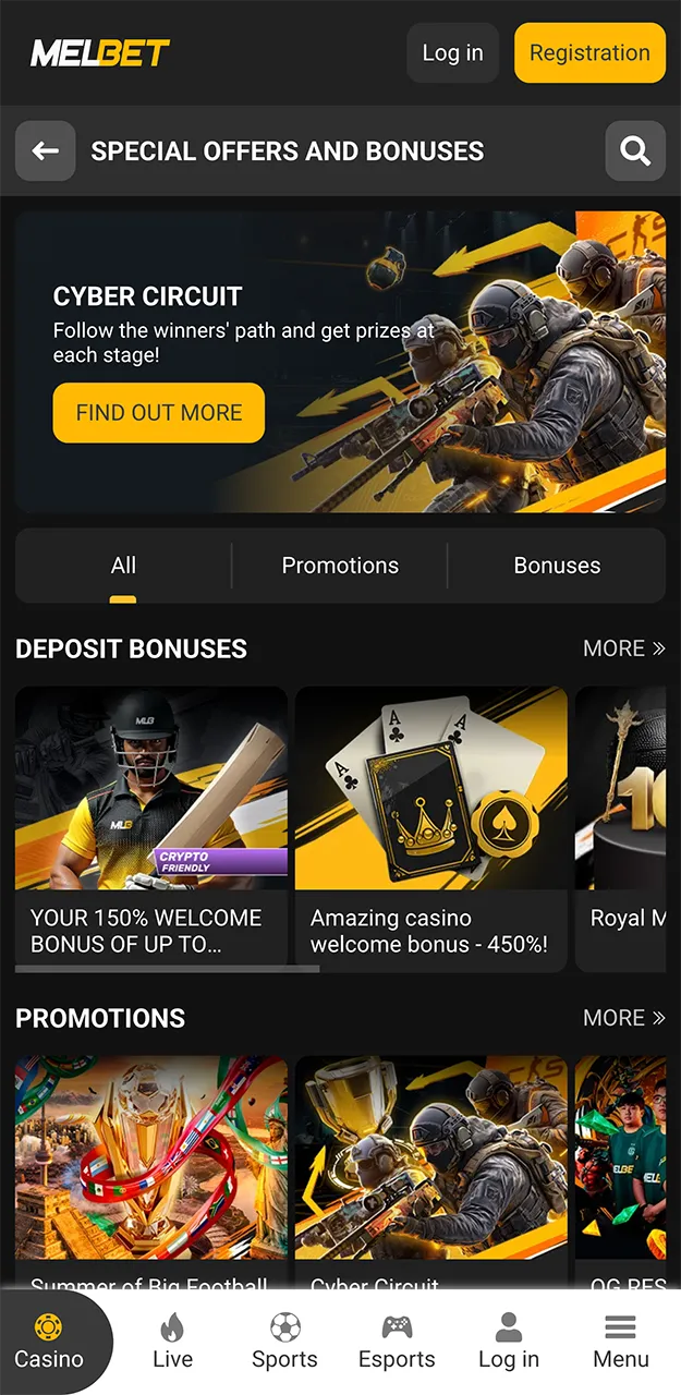 Bonuses on the Melbet app.