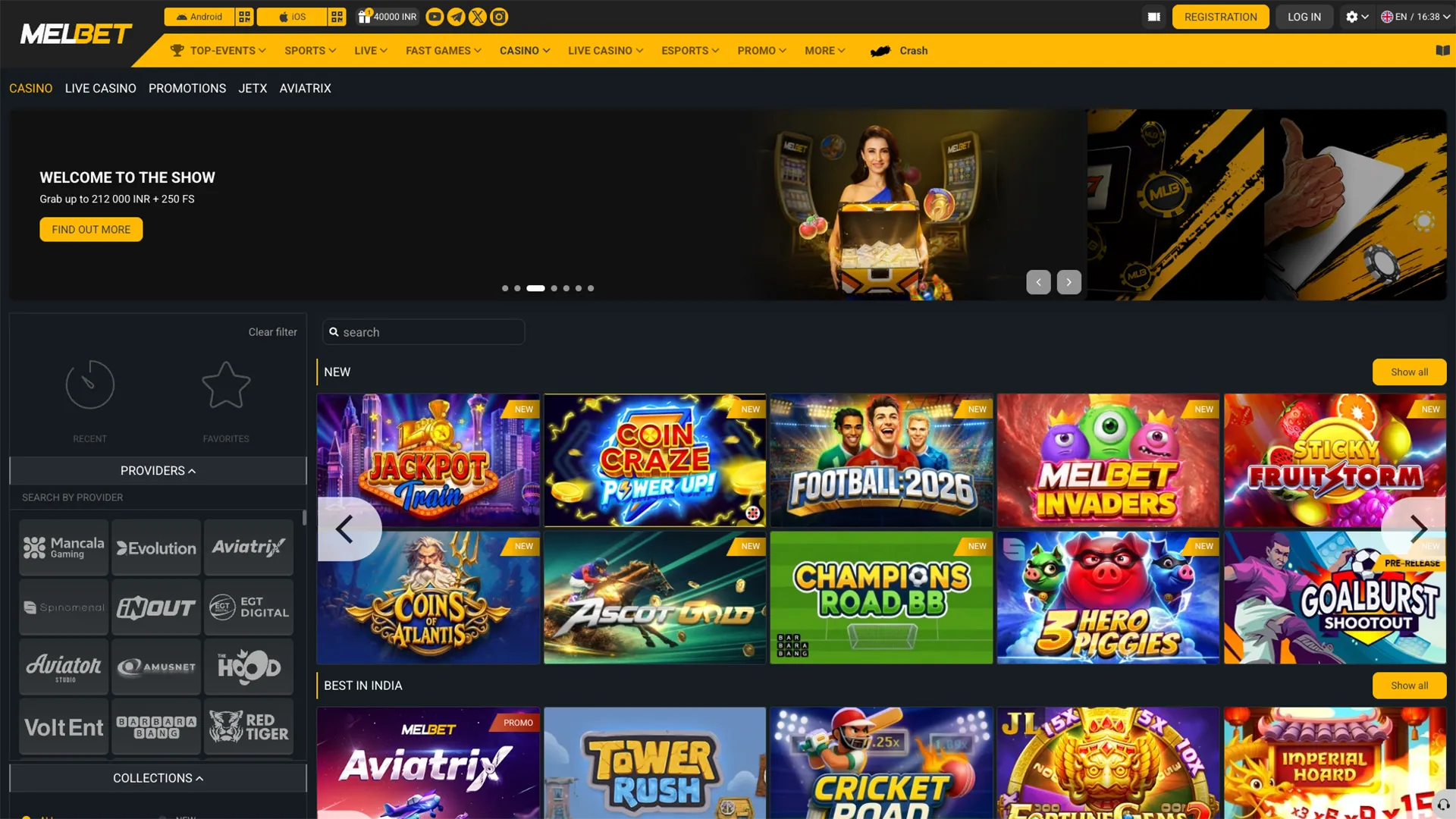 Slots available on the Melbet website.